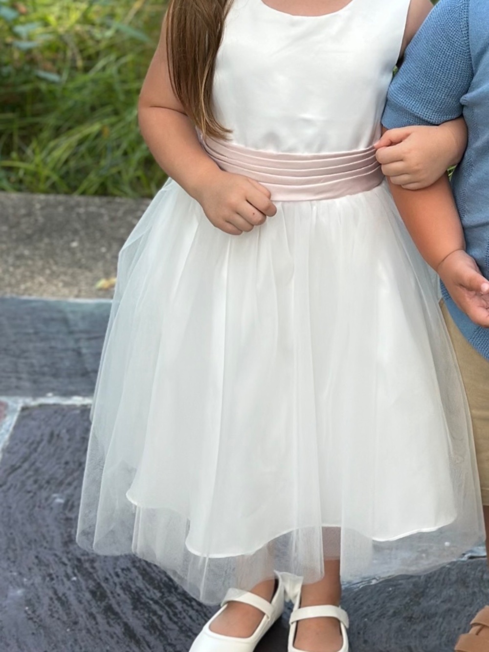 Azazie Sosie Flower Girl Dress Tulle Ivory/Blushing Pink Size 5